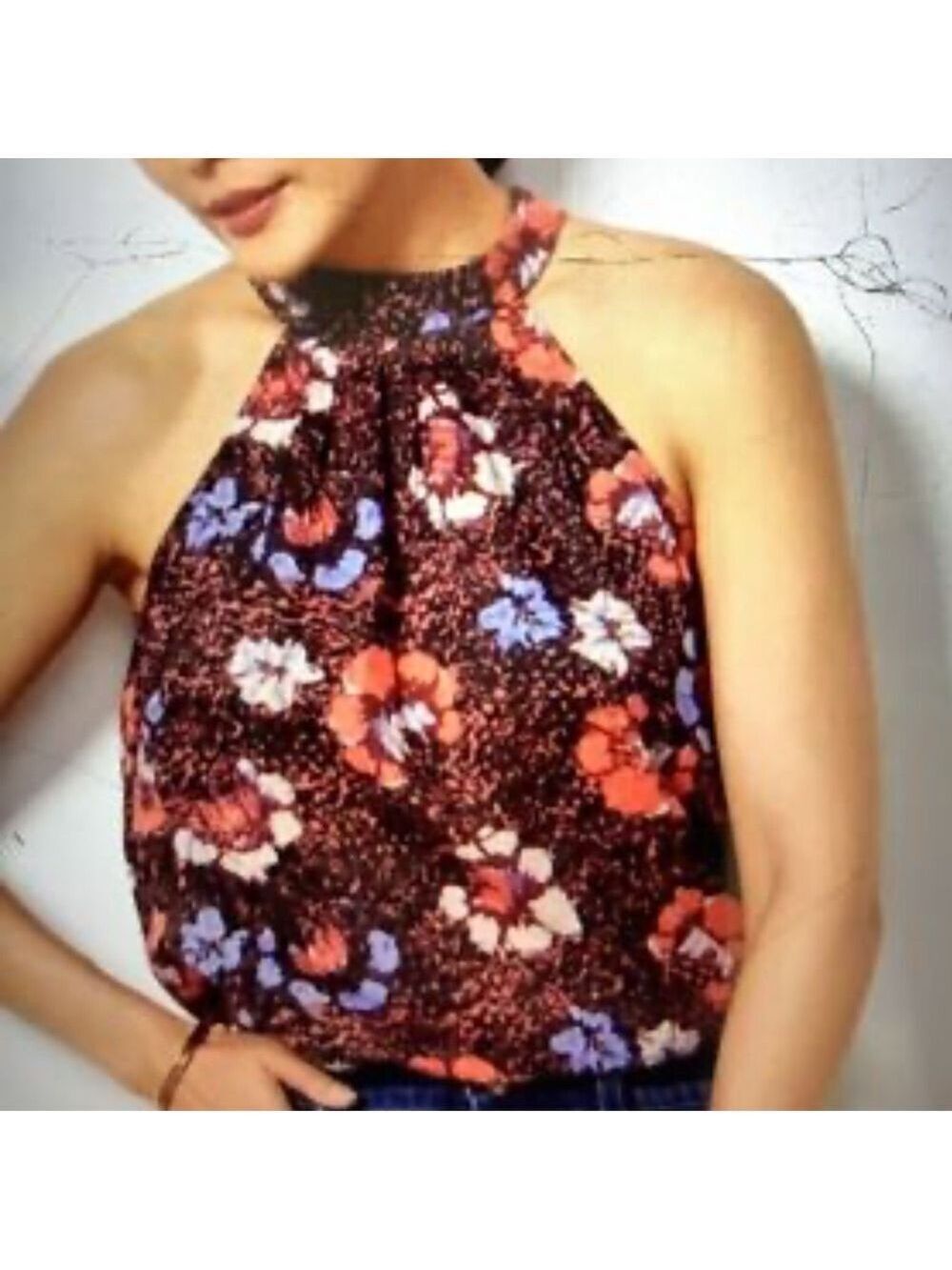 Cleobella L organic cotton sleeveless racer tie in backRed and Purple Floral top